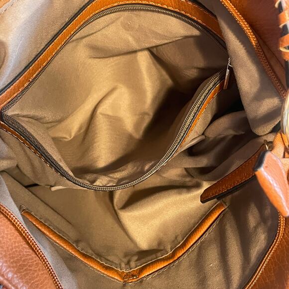 Sondra Roberts Squared Boho Hobo Bag Brown & Orange Multicolor Tassel Braided - Picture 11 of 15